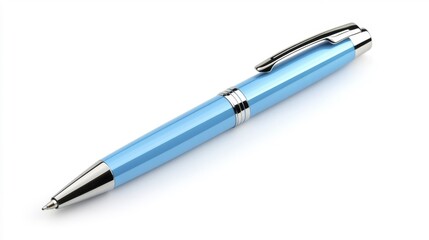 Blue luxury pen with metallic details on a white background. Generative AI