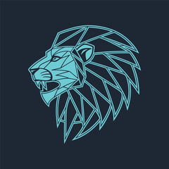 Stylized Blue Lion Head Vector Illustration.