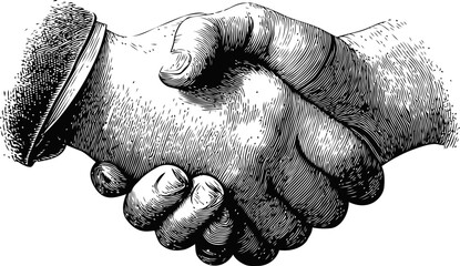 Vintage engraving of two hands in a handshake, monochrome illustration. Vector illustration