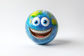 A smiling Earth globe with big eyes, expressing happiness and joy.