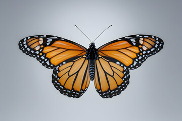 Fototapeta premium Monarch Butterfly in Flight Isolated on White: Vibrant Insect for Nature and Wildlife Imagery beautiful international buterfly day fly pic.