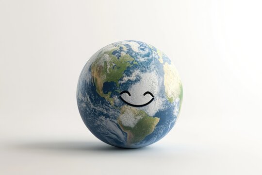 Smiling Earth globe, a happy planet concept representing environmental care and global sustainability.