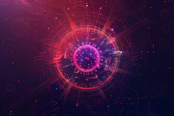 Obraz premium Abstract digital virus representation with futuristic tech elements