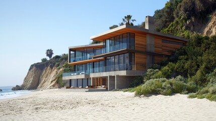 Modern beach house with a minimalist contemporary design, available in stock