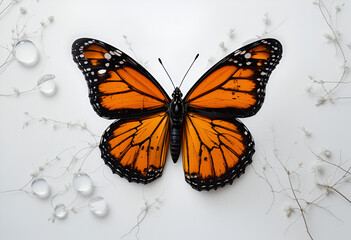 Obraz premium Monarch Butterfly in Flight Isolated on White: Vibrant Insect for Nature and Wildlife Imagery beautiful international buterfly day fly pic.
