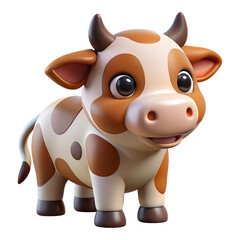 Fototapeta premium Cute 3D Cartoon Cow with Brown Spots