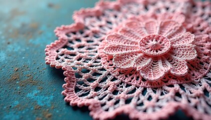 Obraz premium Intricate floral lace doily, delicate netting , mesh, craft, background