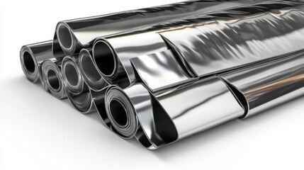 Fototapeta premium Rolled galvanized steel sheets isolated on white background. Generative AI
