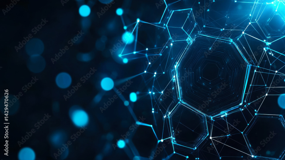 Poster complex digital network visual illustrating connections and data flow in a futuristic environment