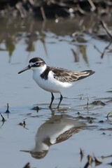 Small Black and White Shorebird in Shallow Water