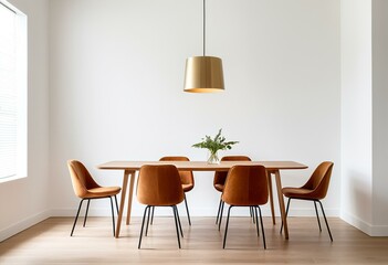 Warm minimalist dining nook with wall sconce lighting and cl