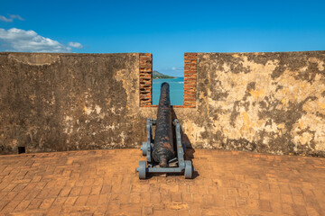Exposure of the Fortaleza de San Filipe, an historic Spanish fortress used to protect the city of Puerto Plata from pirates, and is located on a hill near the seaport, Dominican Republic