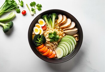 Vegetarian ramen bowl with mushrooms and bok choy