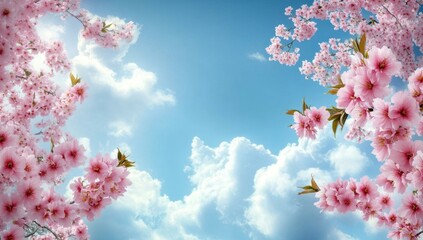 Blooming cherry blossoms against a vibrant sky