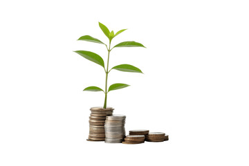 plant growing from coins, coins, money with plant showing economy green on transparent background 