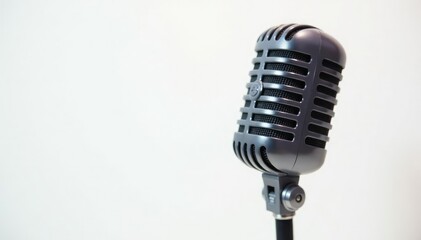 Fototapeta premium Close-up shot of a single microphone on white background, abstract, stylish