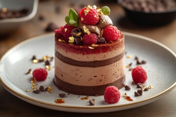 Decadent Chocolate Raspberry Cake with Gold Leaf Garnish