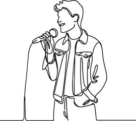 young male singer icon holding mic in line drawing style