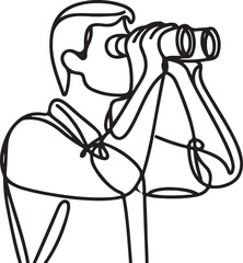 minimal sketch of tourist viewing landscape with binoculars