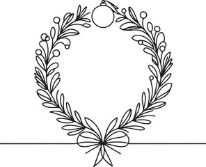 Decorative Christmas wreath one line sketch