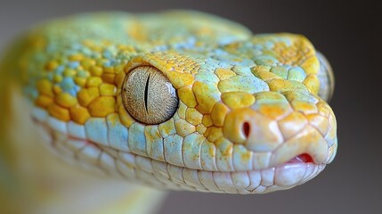 Obraz premium Close Up of a Yellow and Green Snake's Head