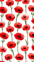 Fototapeta premium Vibrant Red Poppy Flower Watercolor Seamless Pattern