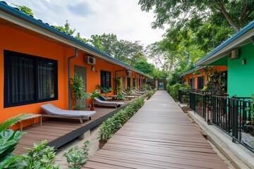 Seaside resort and hotel offering a beach front bungalow for rent from the outside