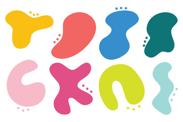 Set of liquid organic shapes. Round abstract organic elements set. Irregular form in vibrant colors. Colorful simple freeform, asymmetric blob.