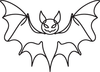 Scary bat sketch in one line on white background