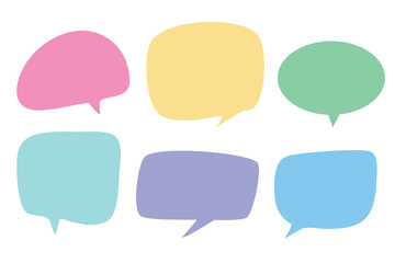 Hand drawn speech bubbles with pastel color. Blank empty Speak bubble, chatting, or message box set. Suitable for flat design illustration, clip art, stickers, etc