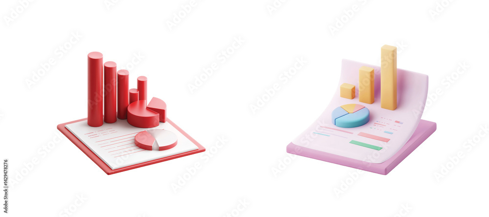 Poster graphs and charts for data visualization and business presentation 3d