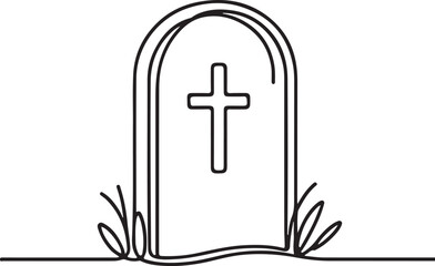 Obraz premium Simple gravestone icon drawn with one line
