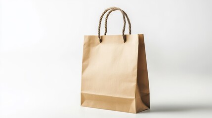 Brown Paper Shopping Bag on White Background