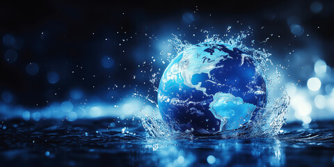 Blue Planet Earth in Water Splash Banner