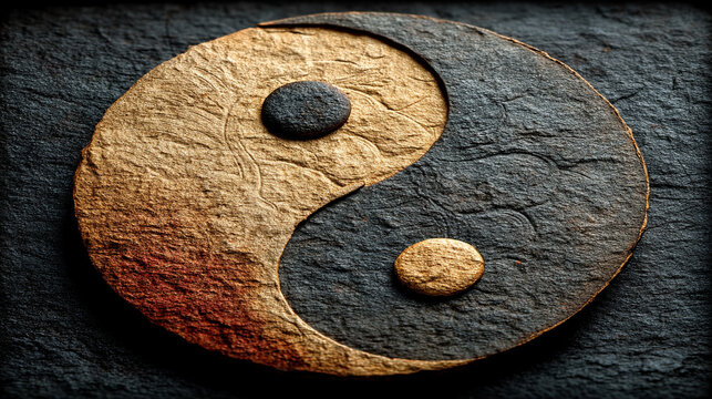 3D yin yang circle symbol floats against a soft blurred background representing balance duality and harmony between opposing forces in life unity of light and dark spiritual equilibrium

