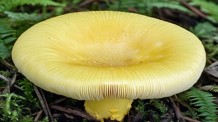 Close-up of Yellow Mushroom in Forest Setting