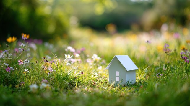Fototapeta Model House Amidst a Colorful Blooming Meadow