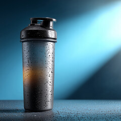 Shaker Bottle with Pre-Workout and Condensation in Dramatic Light