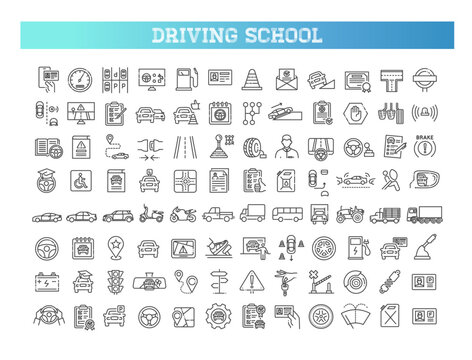 Set of outline driving school icons. Web icon set