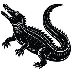 Black and White Alligator Vector – Aggressive Stylized Reptile Design