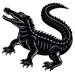 Black and White Alligator Vector – Aggressive Stylized Reptile Design