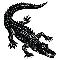 Black and White Alligator Vector – Aggressive Stylized Reptile Design
