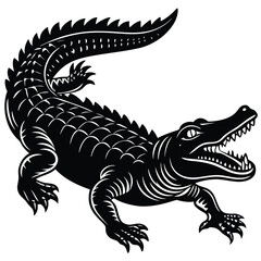 Black and White Alligator Vector – Aggressive Stylized Reptile Design