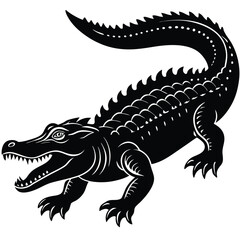 Black and White Alligator Vector – Aggressive Stylized Reptile Design