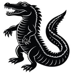 Black and White Alligator Vector &ndash; Aggressive Stylized Reptile Design