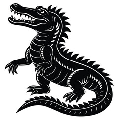 Black and White Alligator Vector – Aggressive Stylized Reptile Design