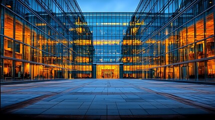 Fototapeta premium Modern glass office building at twilight (1)