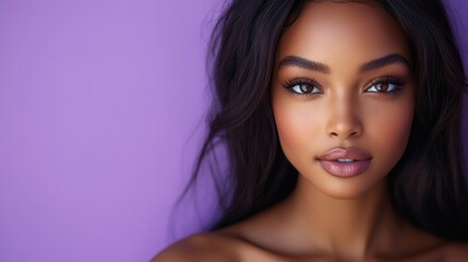 Fototapeta premium Beautiful woman portrait against purple background