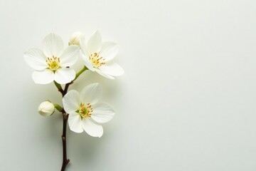 Obraz premium Delicate white flower blossoms against pure white backdrop, plant, background, nature