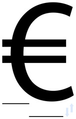 Euro currency symbol with upward growth arrow and horizontal lines emphasizing progress, finance, business, trade, global economy, investment, marketing, and simple landing page